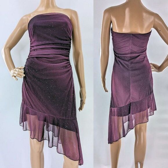 Vintage y2k Wrapper Midi Dress Strapless Glitter Fairycore Purple Siren Medium - Picture 12 of 12